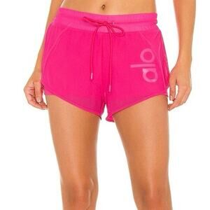ALO Ambience Neon Pink Mesh Running Shorts Large Lined Drawstring Active Gym